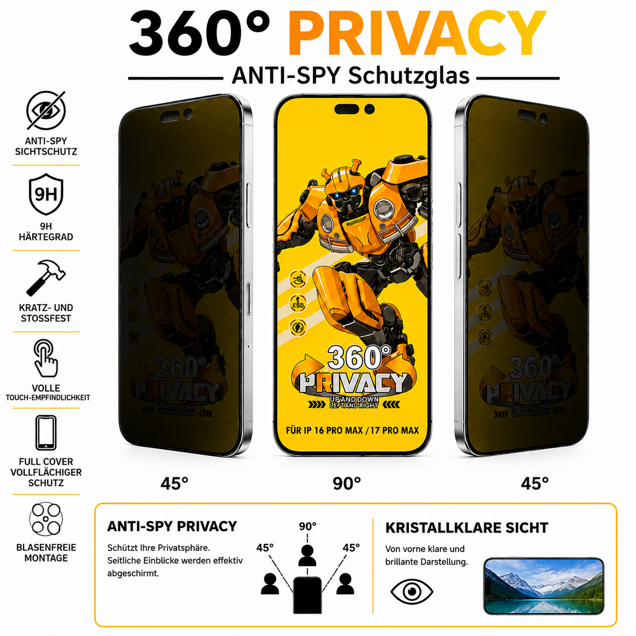 Privacy Screen Protector for iPhone 16 Pro Max & 17 Pro Max