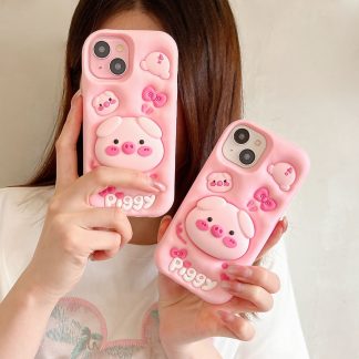 Protective Case with Stand for iPhone 17 Pro Max, Pink Pig Design, Full Coverage Shockproof Case for iPhone 15/14/13/12 Pro